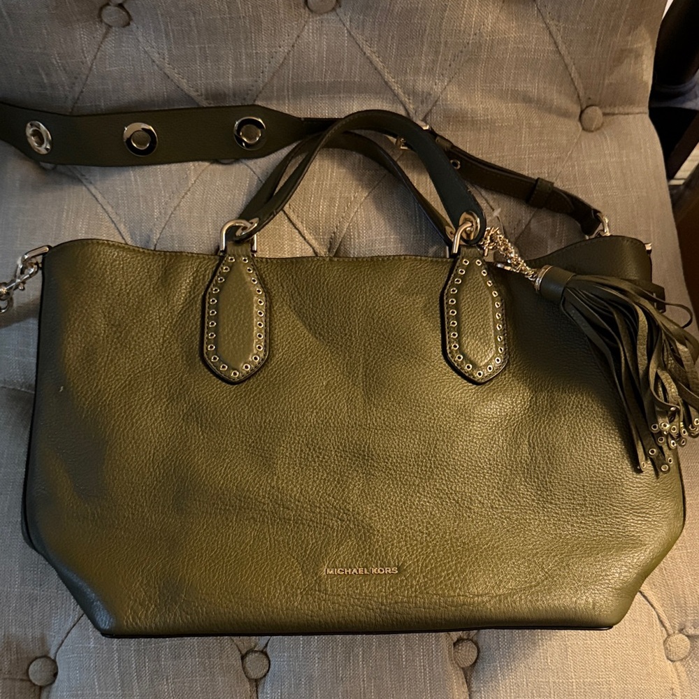 Michael Kors Olive Green Brooklyn Leather Shoulder Bag